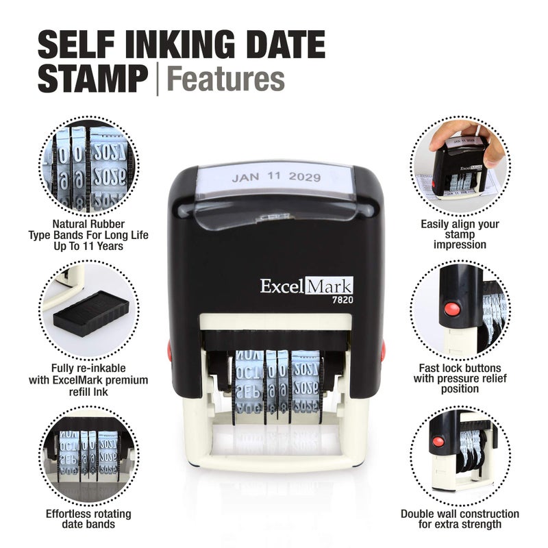 ExcelMark 7820 Self-Inking Rubber Date Stamp â€“ Great for Shipping, Receiving, Expiration and Due Dates (Blue Ink) - Image 2